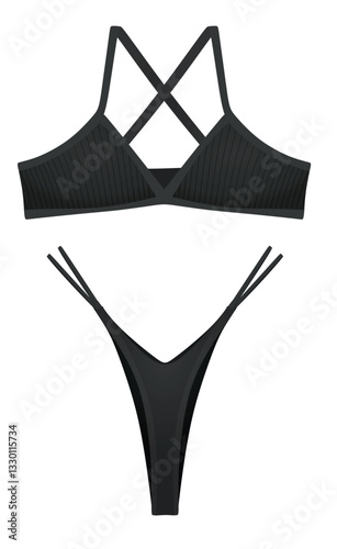 Black woman bra and panties. vector