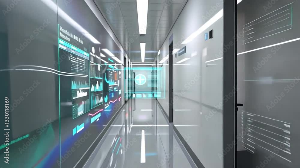 Futuristischer Serverraum mit digitalen Interfaces