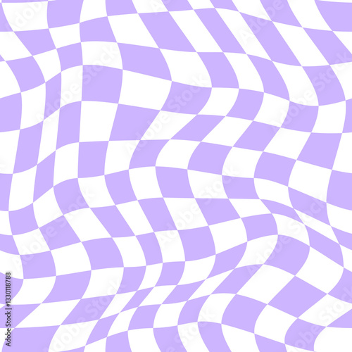Distorted chessboard background in 2yk style. Vector seamless pattern of lilac groovy chessboard texture
