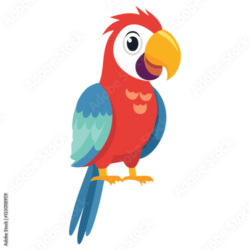 Cartoon red macaw parrot isolated on white background. Colorful talking domestic bird