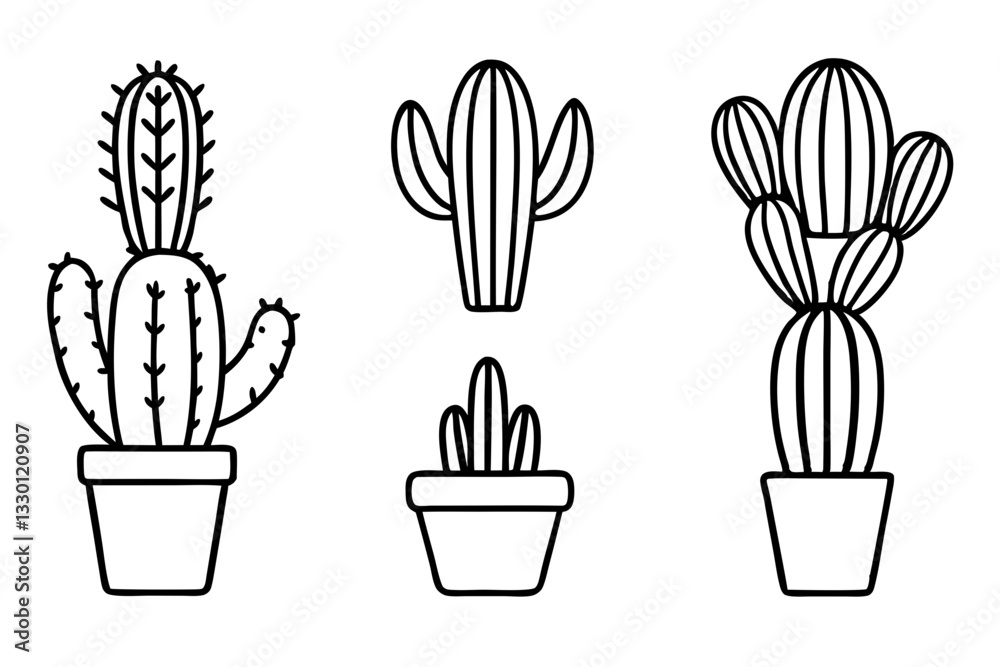 cactus set line art silhouette vector illustration