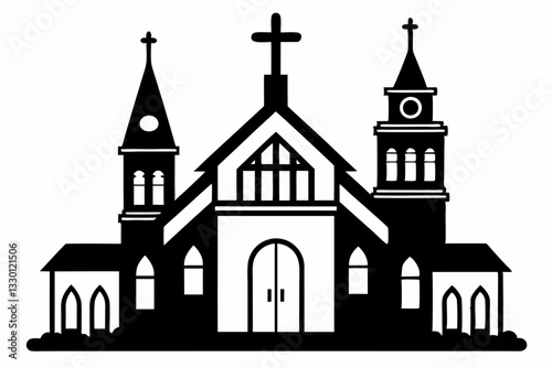 church set line art silhouette vector illustration