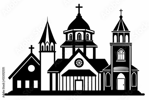 church set line art silhouette vector illustration
