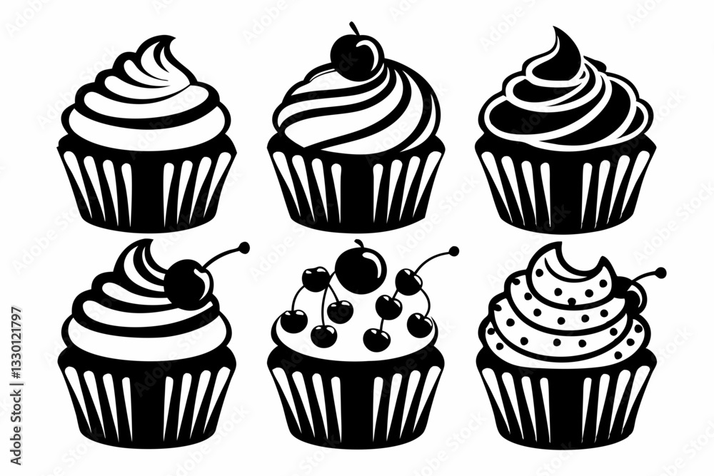 cupcake set line art silhouette vector illustration cupcake set line art silhouette vector illustration