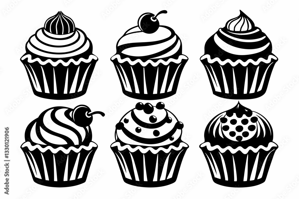 cupcake set line art silhouette vector illustration cupcake set line art silhouette vector illustration