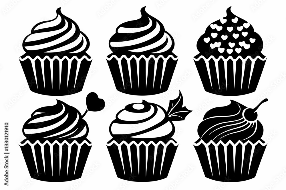 cupcake set line art silhouette vector illustration cupcake set line art silhouette vector illustration