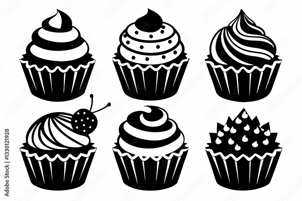cupcake set line art silhouette vector illustration cupcake set line art silhouette vector illustration