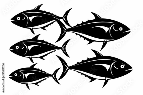 tuna fish set line art silhouette vector illustration