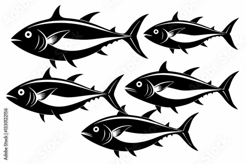 tuna fish set line art silhouette vector illustration