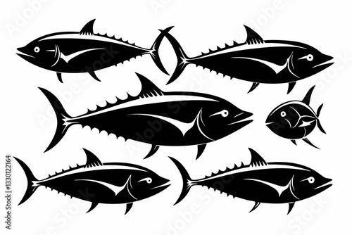 tuna fish set line art silhouette vector illustration