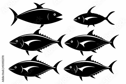 tuna fish set line art silhouette vector illustration