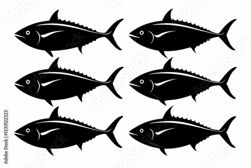 tuna fish set line art silhouette vector illustration