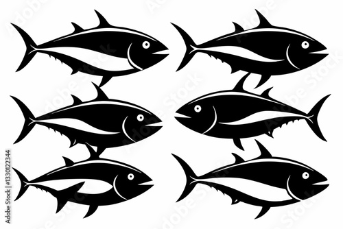 tuna fish set line art silhouette vector illustration