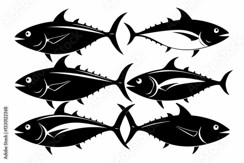 tuna fish set line art silhouette vector illustration