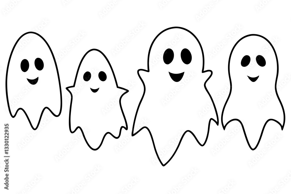 Fototapeta premium ghost halloween horror set line art silhouette vector illustration