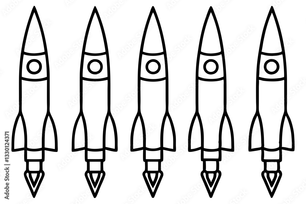 rocket space set line art silhouette vector illustration rocket space set line art silhouette vector illustration
