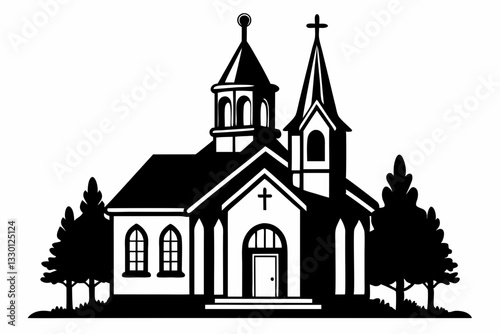 Wallpaper Mural church line art silhouette vector illustration Torontodigital.ca