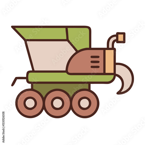 Combine harvester icon working in fields, specialized transport concept