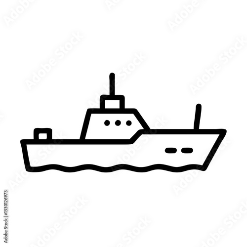 Military-cruiser icon sailing through waves, specialized transport concept