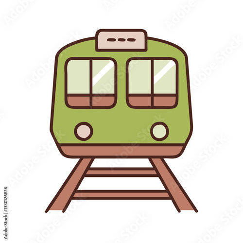 Metro train icon approaching tracks, specialized transport concept