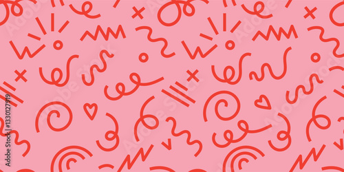 red line doodle seamless pattern. Simple childish scribble wallpaper print.