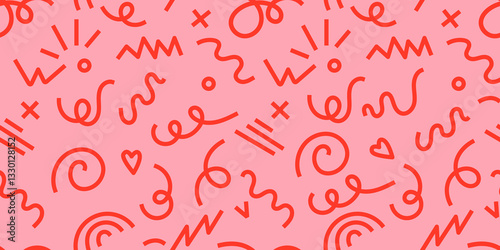 red line doodle seamless pattern. Simple childish scribble wallpaper print.
