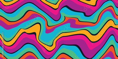 Hand-drawn psychedelic groovy background. Colorful psychedelic optical illusion.