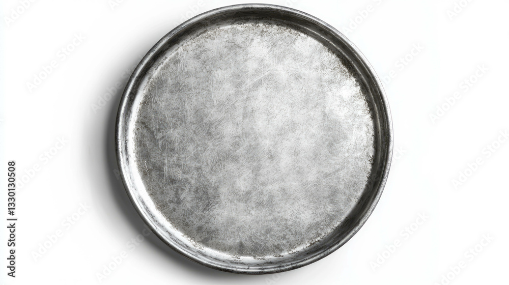 Realistic empty circular metal tray for culinary and home decor use Realistic empty circular metal tray for culinary and home decor use