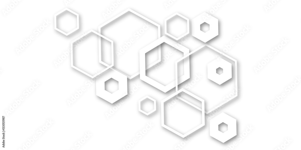 Abstract white and grey hexagon technology geometric pattern concept white background. Use for template, wallpaper, website vector illustration. Abstract white and grey hexagon technology geometric pattern concept white background. Use for template, wallpaper, website vector illustration.