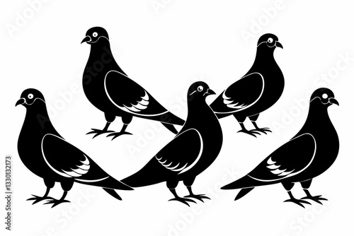 bird pigeon set line art silhouette vector illustration