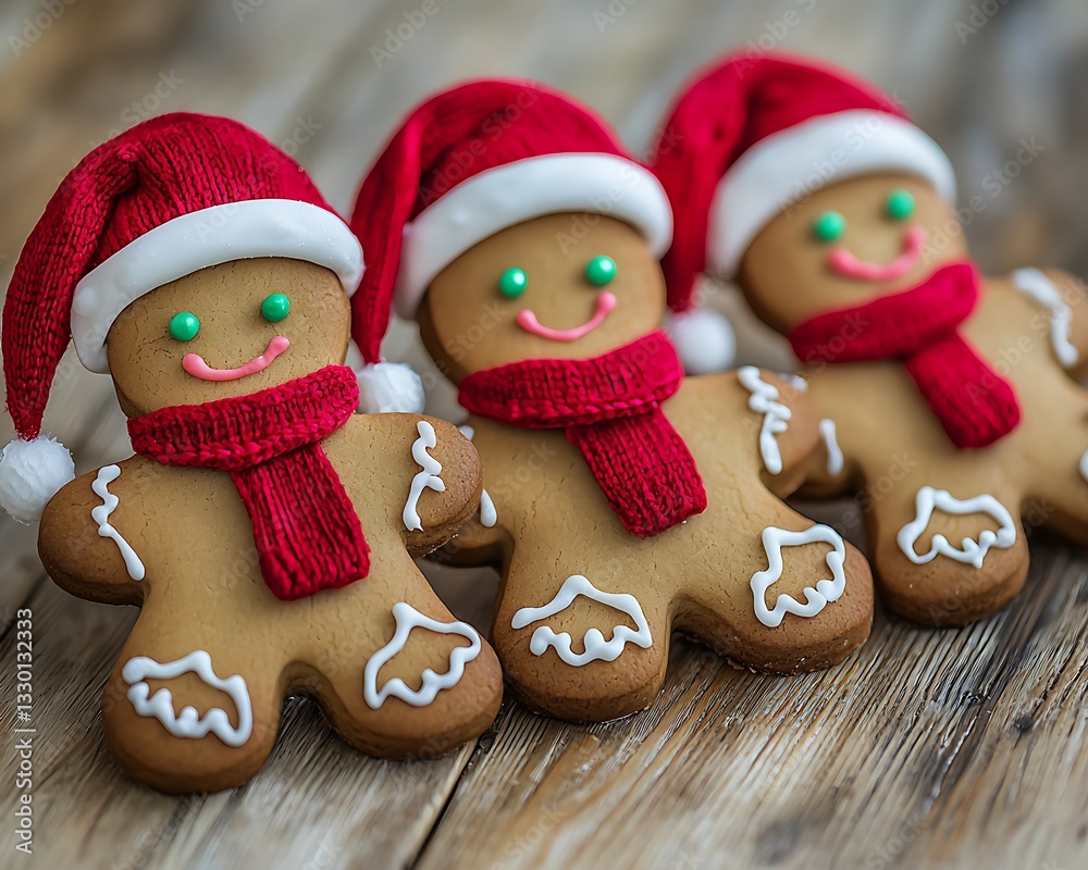 Festive Gingerbread Men on Wooden Table Festive Gingerbread Men on Wooden Table