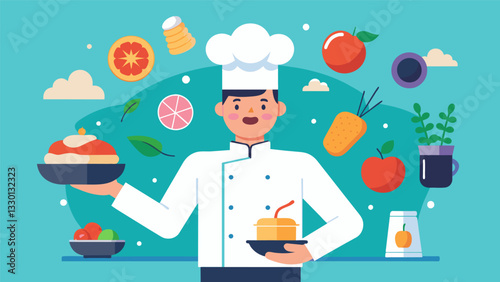 By analyzing data on global food trends and flavor preferences a chef creates a fusion dish that combines popular and complementary flavors from different cuisines.. Vector illustration