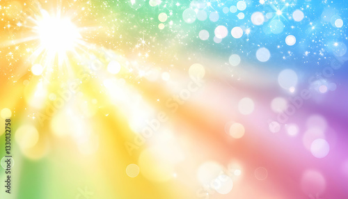 Bright Light Bursting with Rainbow Colors and Bokeh Effect Background