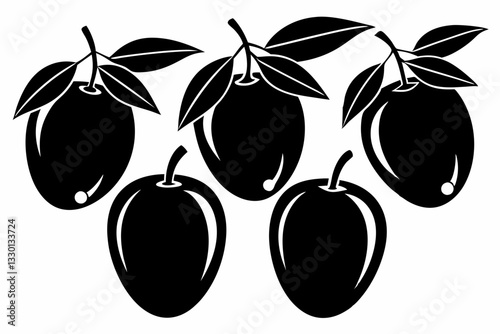 mango fruit set line art silhouette vector illustration