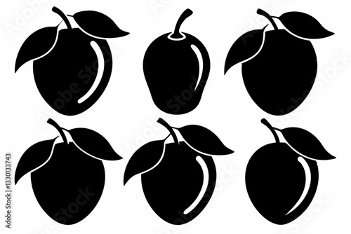 mango fruit set line art silhouette vector illustration