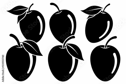mango fruit set line art silhouette vector illustration