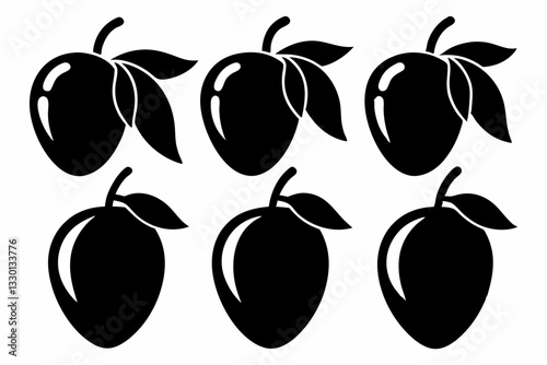 mango fruit set line art silhouette vector illustration