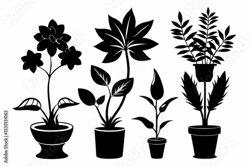 plant set line art silhouette vector illustration
