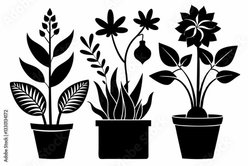 plant set line art silhouette vector illustration