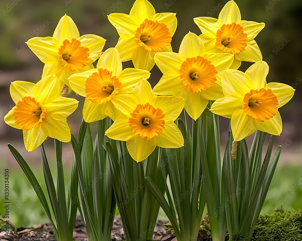Daffodils Blooming, Garden, Close-Up, Bokeh Daffodils Blooming, Garden, Close-Up, Bokeh