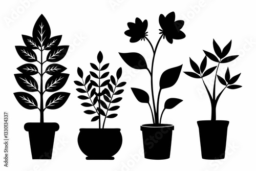 plant set line art silhouette vector illustration