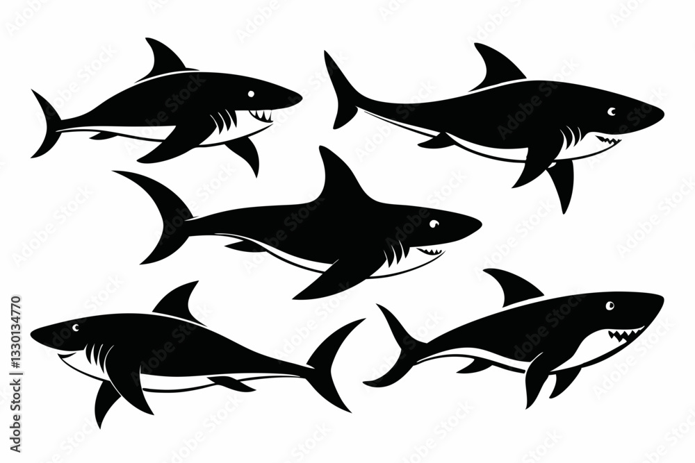 Fototapeta premium shark set line art silhouette vector illustration