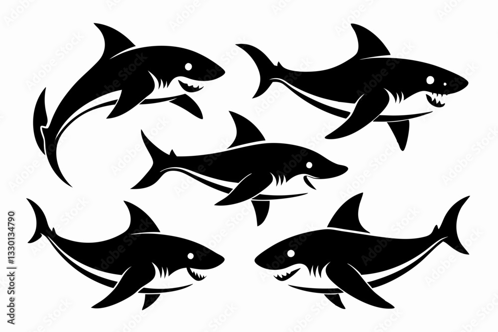 Fototapeta premium shark set line art silhouette vector illustration