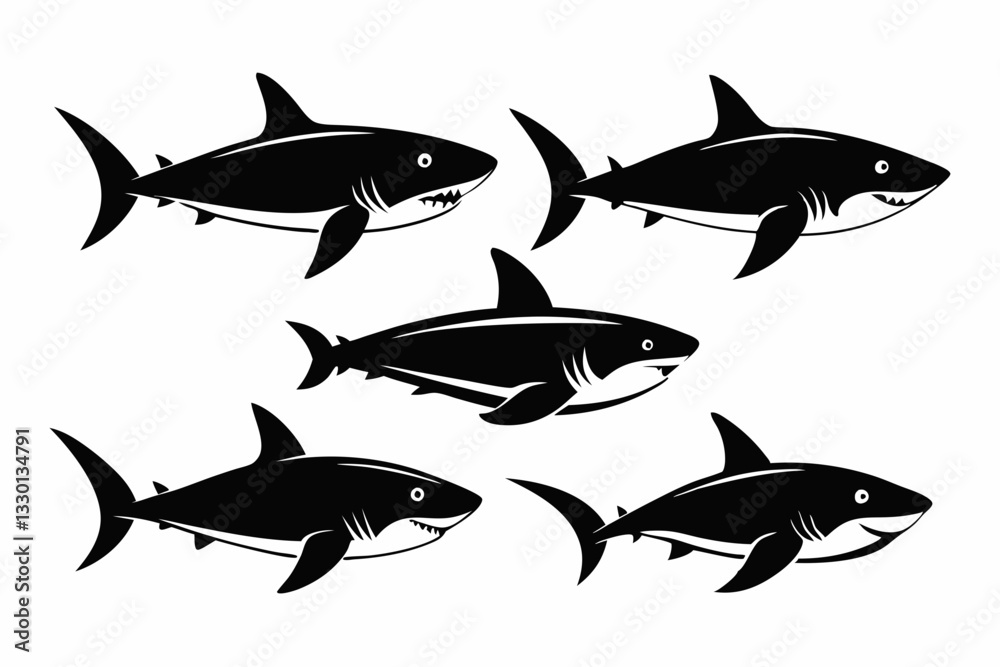 Fototapeta premium shark set line art silhouette vector illustration