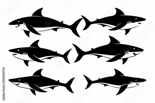 shark set line art silhouette vector illustration