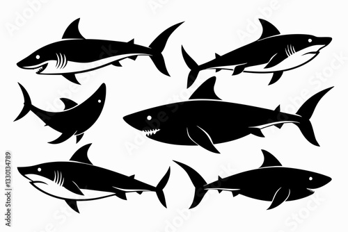 shark set line art silhouette vector illustration