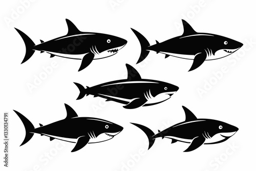 shark set line art silhouette vector illustration