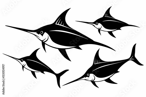 swordfish set line art silhouette vector illustration