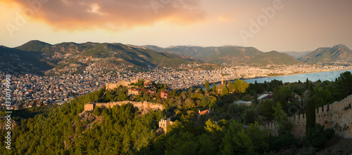Photography Panoramic view of the city at sunset from Alanya Castle