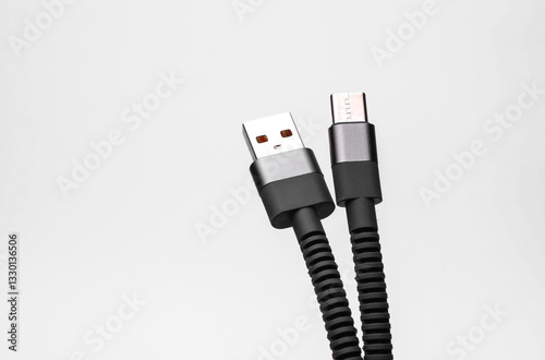 USB type C cable isolated on white background photo